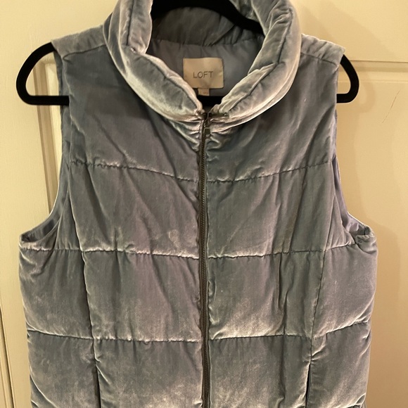 Blue/grey velour down vest from The Loft - Picture 4 of 5